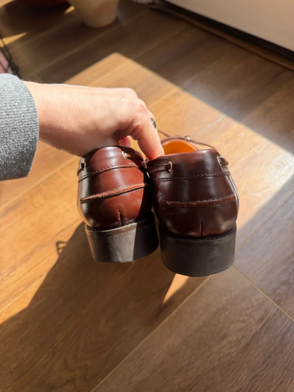Sézane Brown Leather Lace-Up Boat Shoe Loafers - Picture 6 of 7